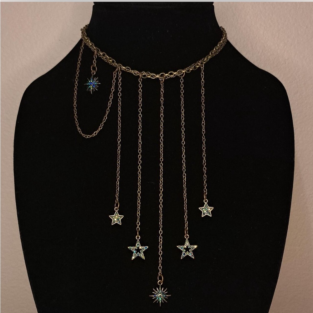 Green crystal Stars  Necklace